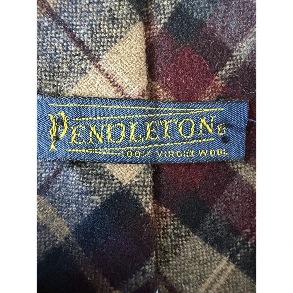 Pendleton Neckwear Tie Red Blue Plaid All Over Pattern 100% Virgin Wool USA JBHS
